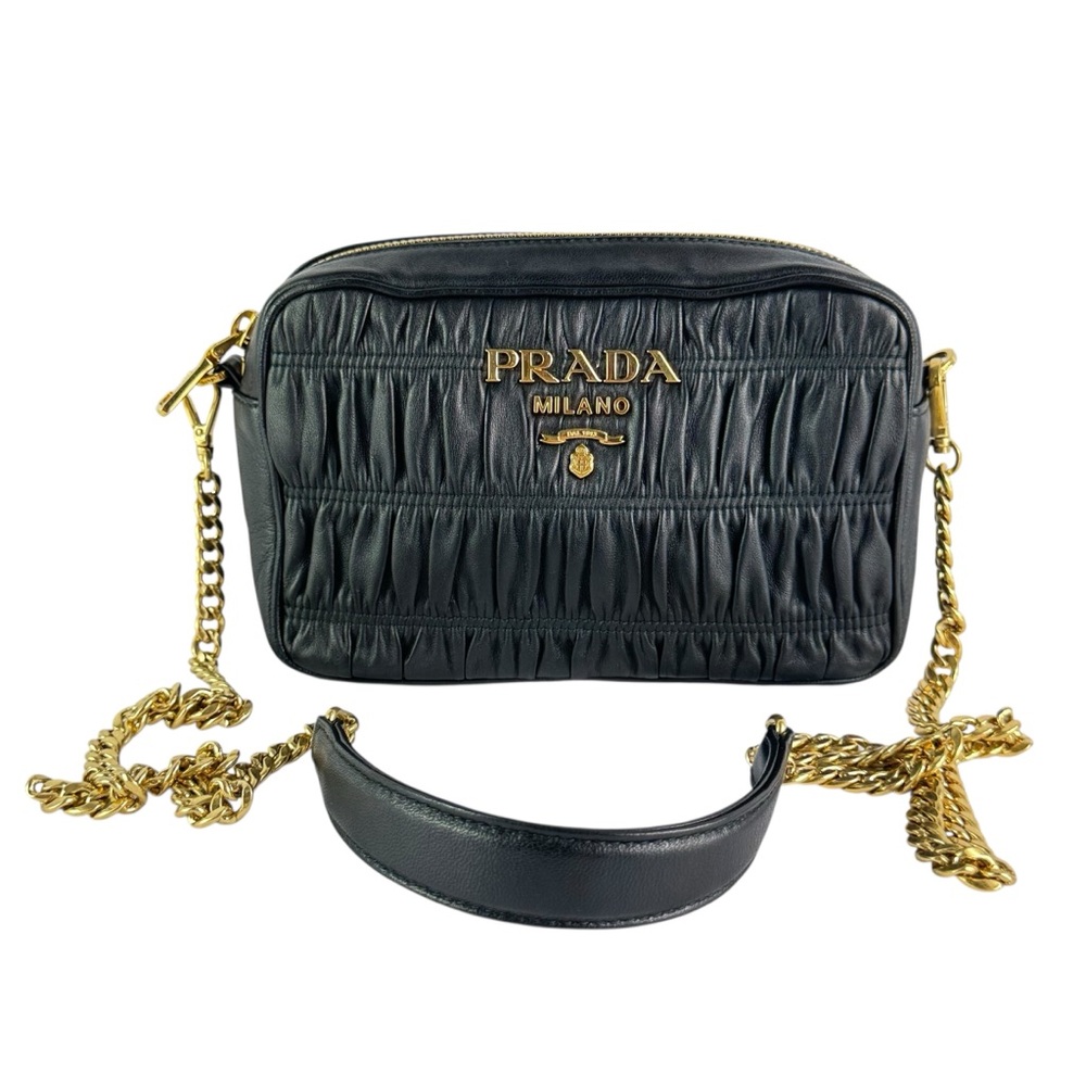 PRADA Bandoliera Black Quilted Leather Nappa Gaufre'1 Chain Excellent Condition